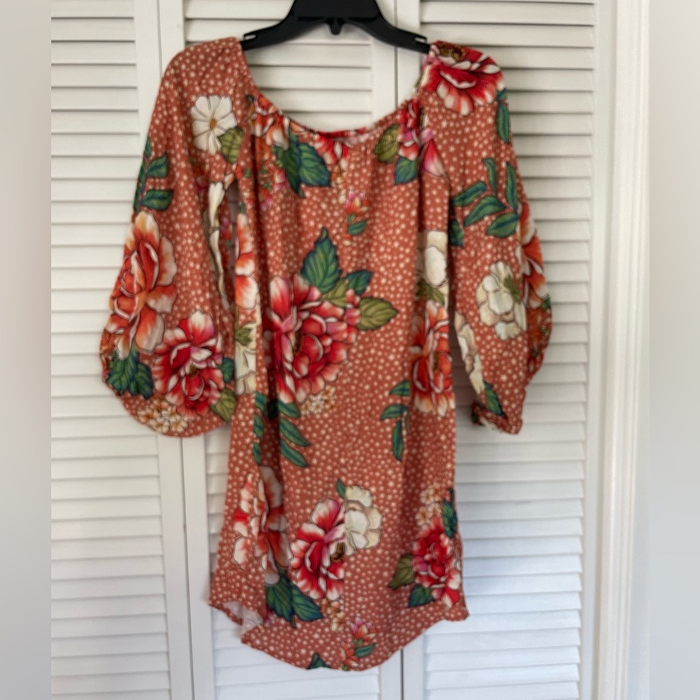 FARM Rio Anthropologie cheetah flower print off the shoulder dress size S